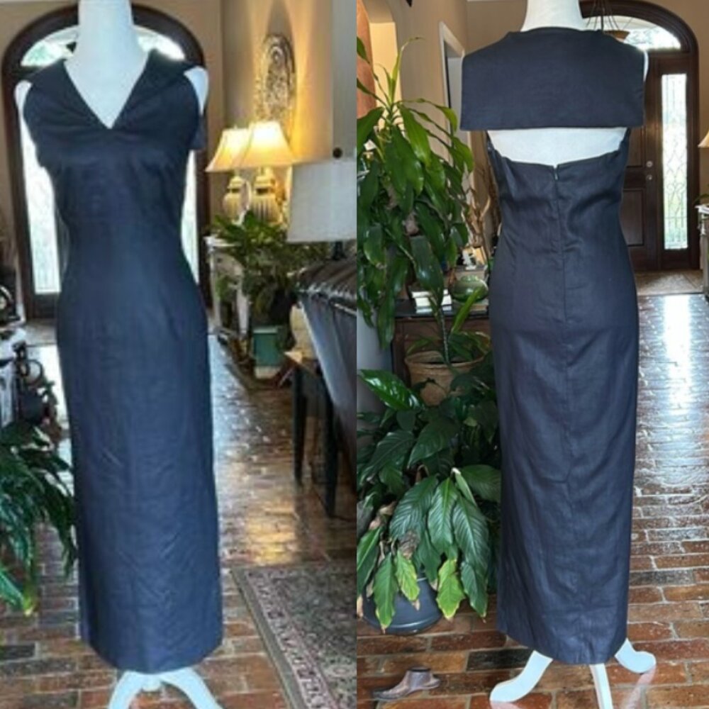 Maggie London NWT Linen Halter Sailor collar maxi dress size 8 - Picture 13 of 13